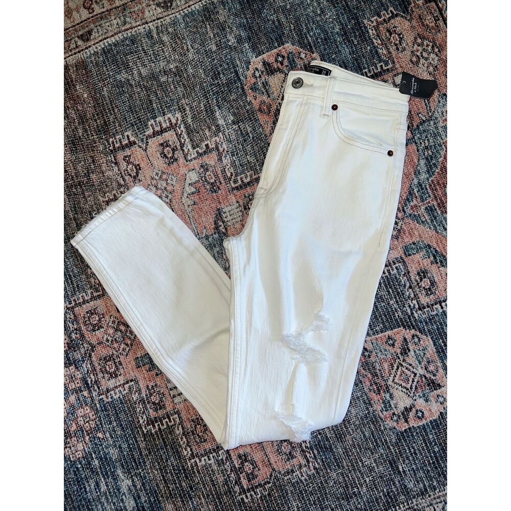 New Abercrombie & Fitch Simone White High-Rise Jeans Pants Stretch Size 00 24